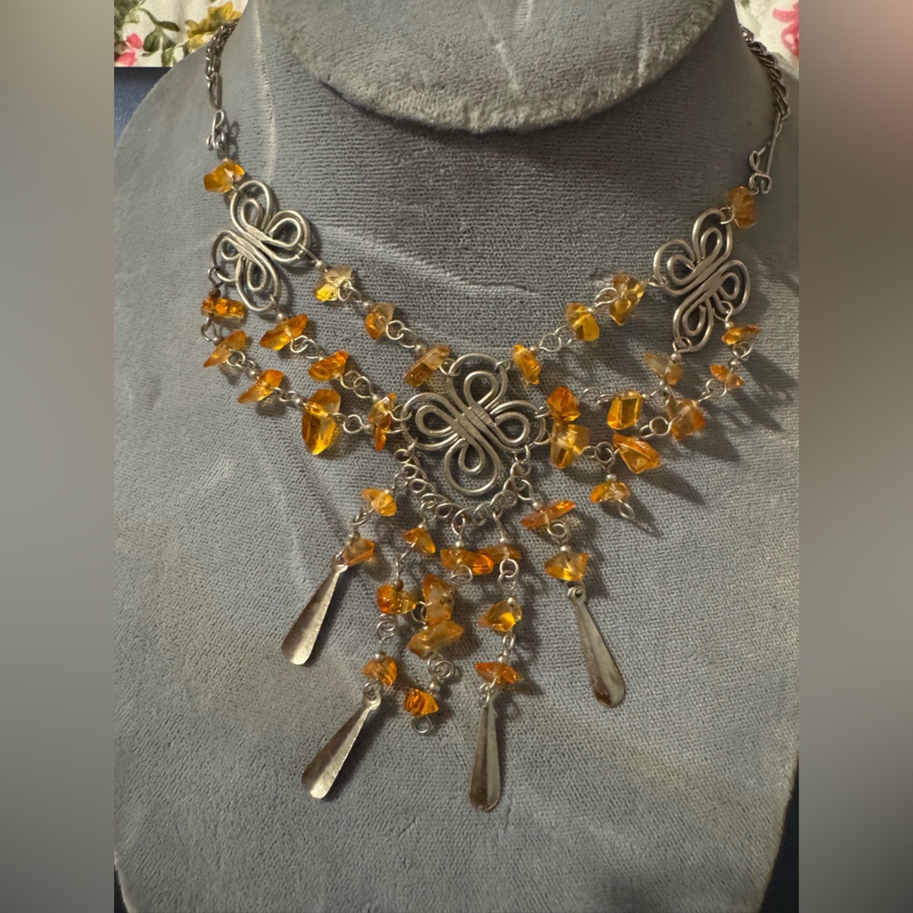 Silver and Amber Beaded Necklace